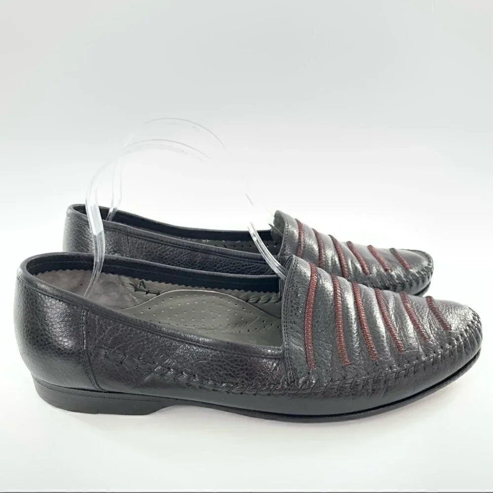 Lorenzo Banfi mens loafers size 9 black Italian leather vintage 80s 90s
